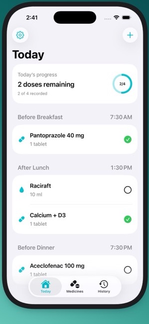LocalDose medication schedule on iPhone